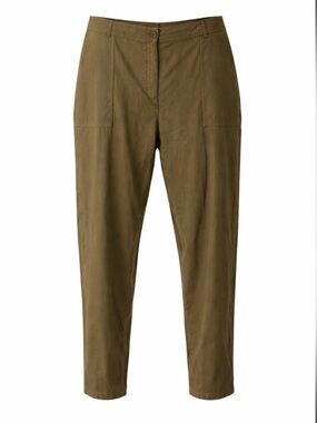 Eileen Fisher Linen Barrel Pants Olive Green Tapered Minimalist